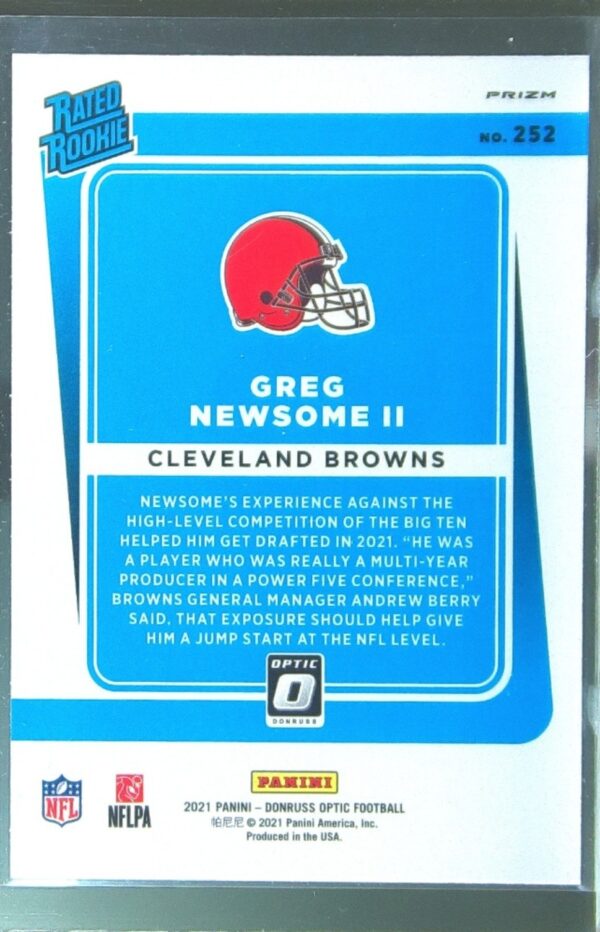 2021 Donruss Optic Greg Newsome II Holo RC #252 Browns - Image 3