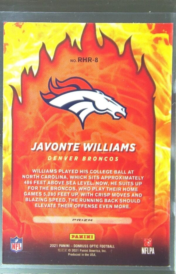 2021 Donruss Optic Javonte Williams RC #RHR-8 Broncos Red Hot Rookies - Image 3