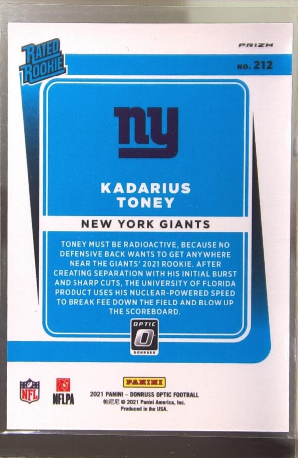 2021 Donruss Optic Kadarius Toney Holo Variation RC #212 Giants - Image 3