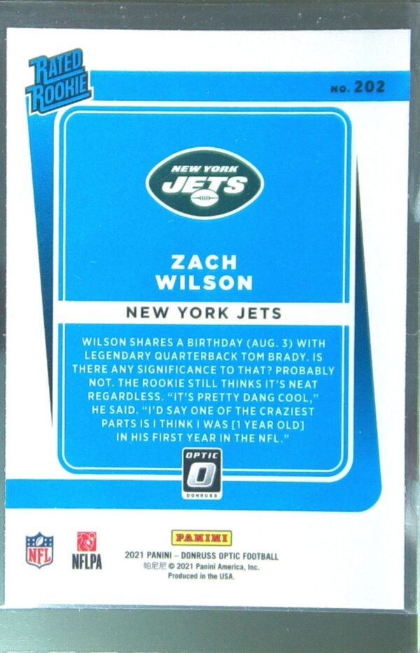 2021 Donruss Optic Zach Wilson RC #202 Jets - Image 3