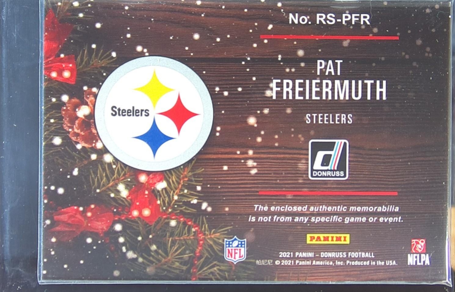 2021 Donruss Pat Freiermuth JSY RC #RS-PFR Steelers Rookie Holiday Sweater - Image 3