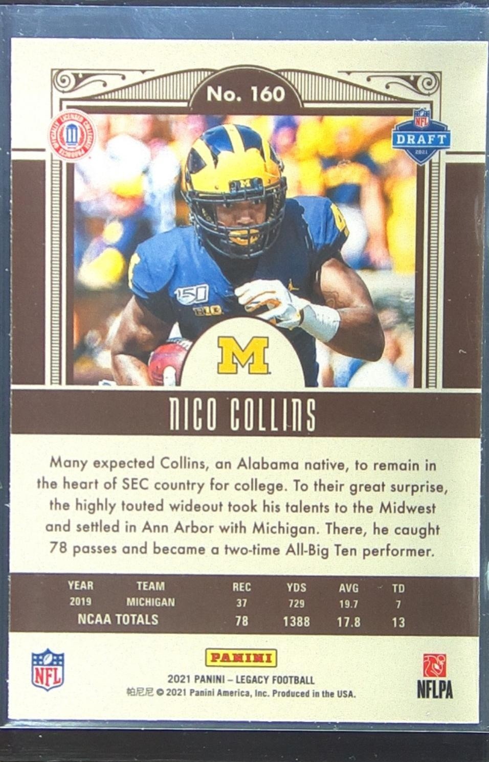 2021 Legacy Nico Collins RC #160 Wolverines Rookies Premium Edition Silver - Image 3