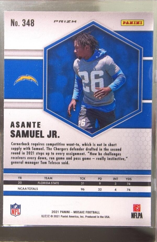 2021 Mosaic Asante Samuel Jr. Prizm Camo Pink RC #348 Chargers - Image 3