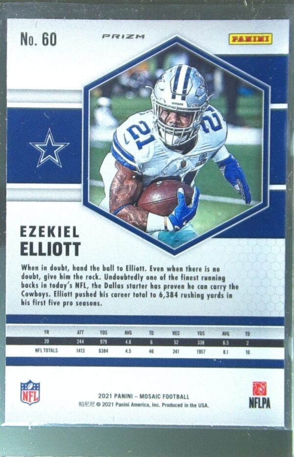 2021 Mosaic Ezekiel Elliott Prizm Reactive Yellow #60 Cowboys - Image 3