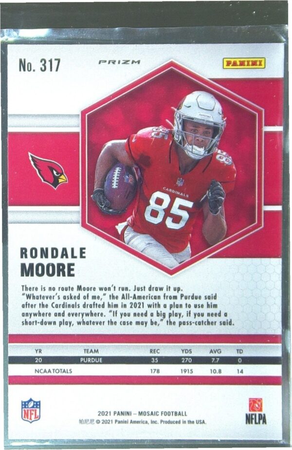 2021 Mosaic Rondale Moore Prizm Silver #317 Cardinals - Image 3