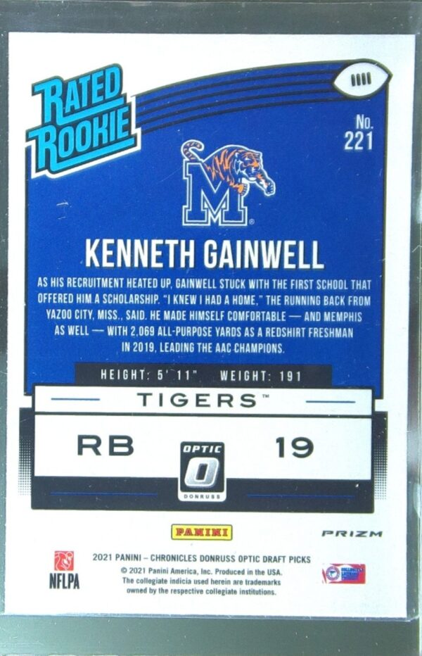2021 Panini Chronicles Draft Picks Kenneth Gainwell RC #221 Tigers Donruss Optic - Image 3