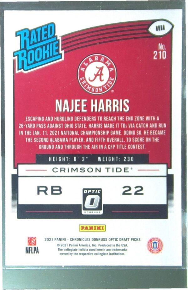 2021 Panini Chronicles Draft Picks Najee Harris RC #210 Tide - Image 3