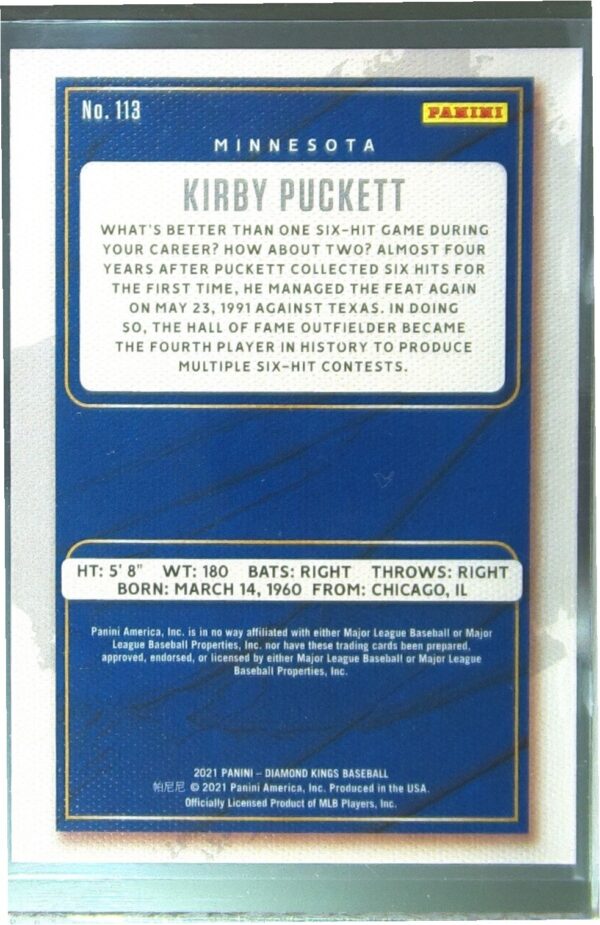 2021 Panini Diamond Kings Kirby Puckett Framed Red #113 Twins - Image 3