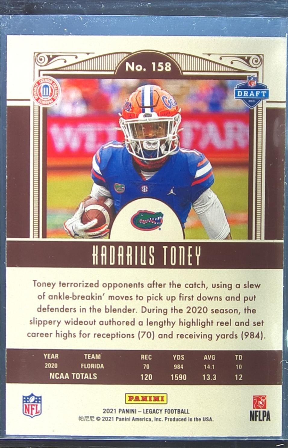 2021 Panini Legacy Kadarius Toney RC #158 Gators - Image 3