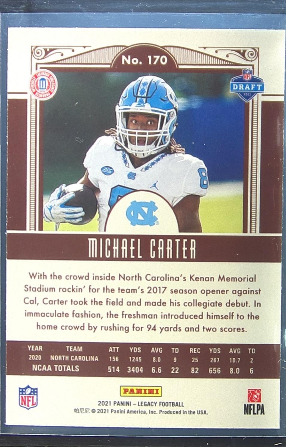 2021 Panini Legacy Michael Carter RC #170 Heels - Image 3