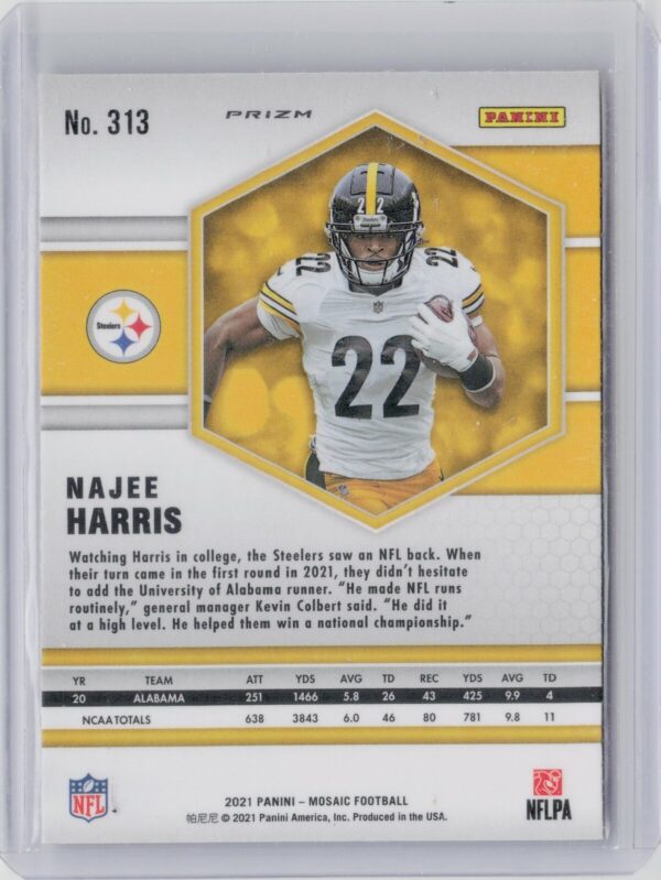 2021 Panini Mosaic Najee Harris Prizm Reactive Orange #313 Steelers - Image 3