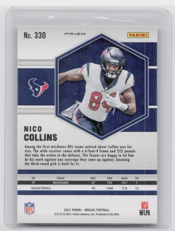 2021 Panini Mosaic Nico Collins Prizm Reactive Yellow #330 Texans - Image 3