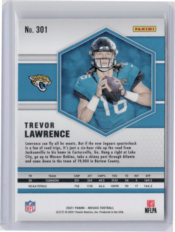 2021 Panini Mosaic Trevor Lawrence RC #301 Jaguars - Image 3