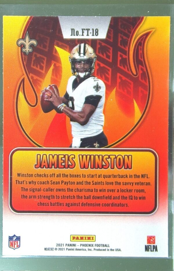 2021 Panini Phoenix Jameis Winston #FT-18 Saints Flame Throwers - Image 3