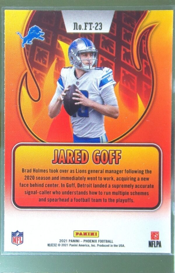 2021 Panini Phoenix Jared Goff #FT-23 Lions Flame Throwers - Image 3