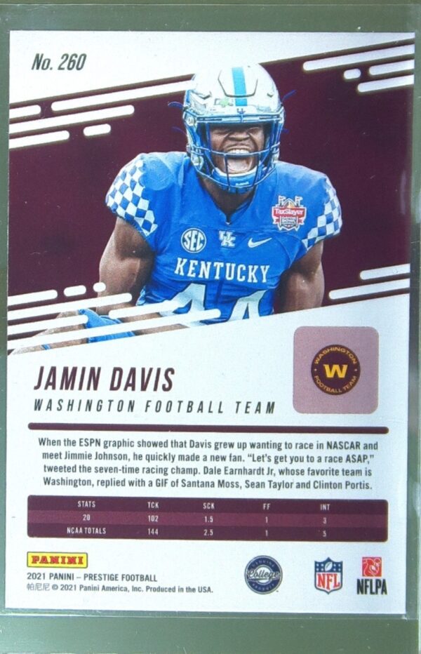 2021 Panini Prestige Jamin Davis Xtra Points Sunburst RC #260 Team - Image 3