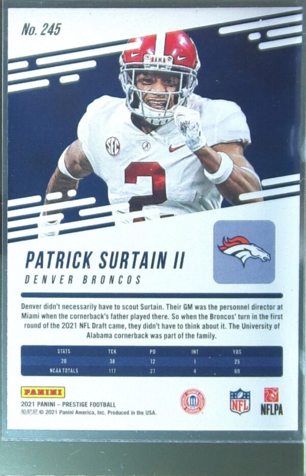 2021 Panini Prestige Patrick Surtain II Xtra Points Astral RC #245 Broncos - Image 3