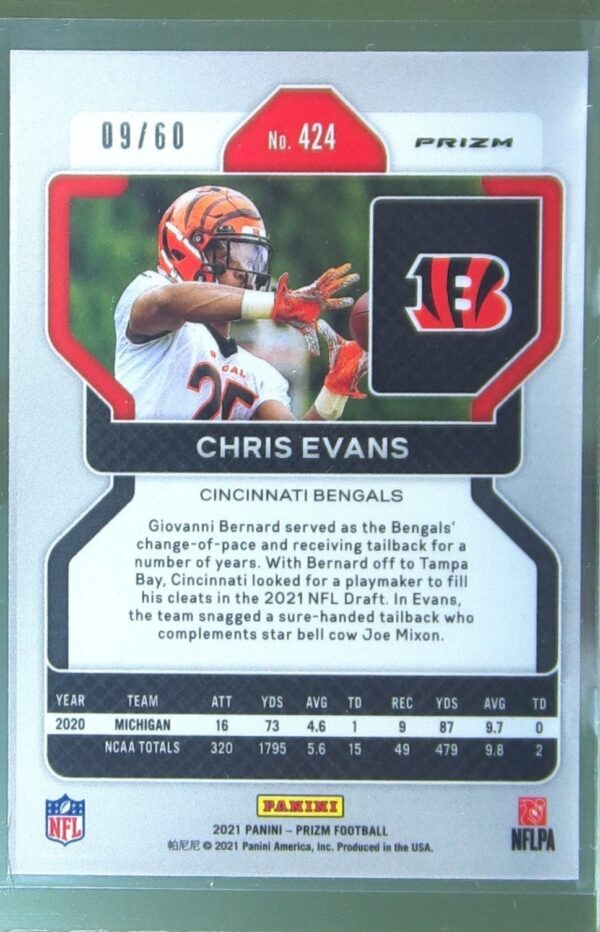 2021 Prizm Chris Evans Orange Wave /60 RC #424 Bengals - Image 3