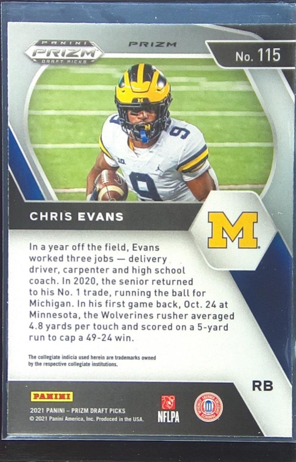 2021 Prizm Draft Picks Chris Evans Green RC #115 Wolverines - Image 3