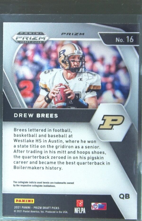 2021 Prizm Draft Picks Drew Brees Green #16 Boilermakers - Image 3