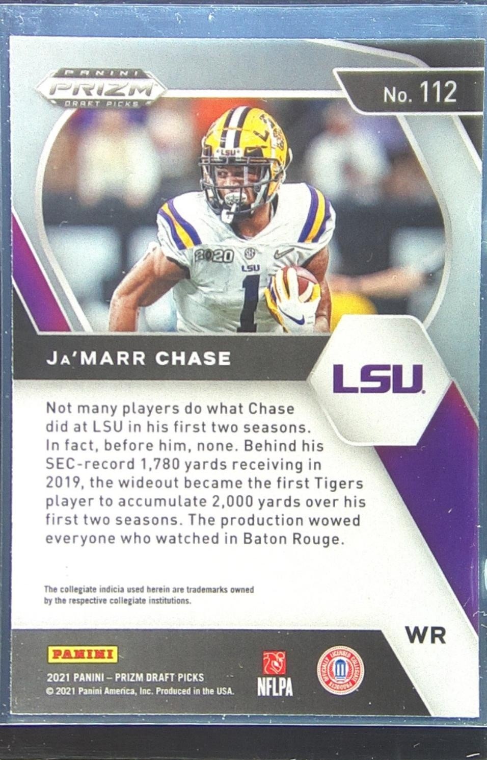 2021 Prizm Draft Picks Ja'Marr Chase RC #112 Tigers - Image 3
