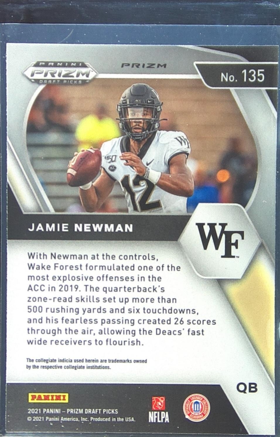 2021 Prizm Draft Picks Jamie Newman Green RC #135 Deacons - Image 3