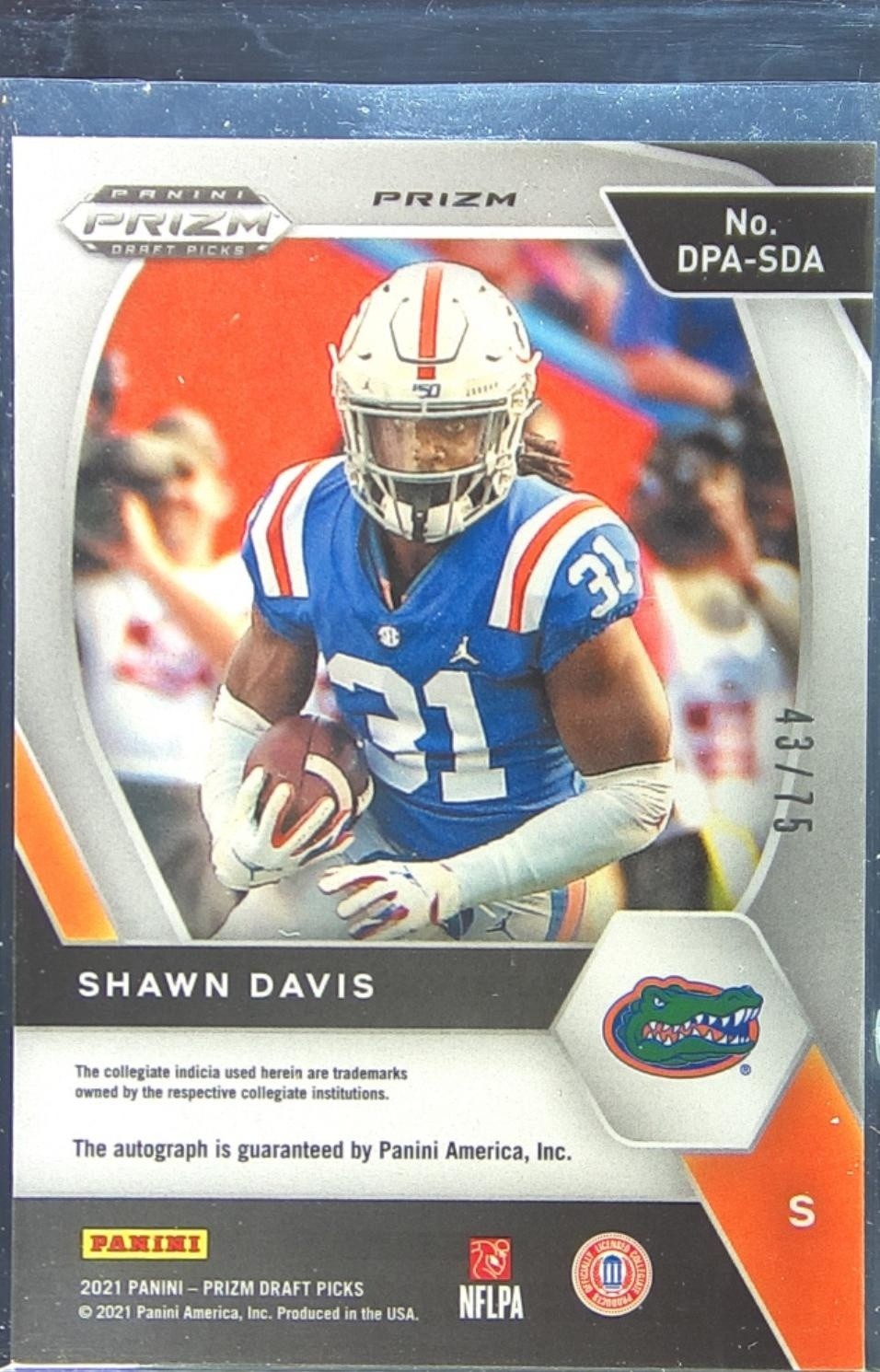 2021 Prizm Draft Picks Shawn Davis Auto /75 RC #DPA-SDA Gators Blue Ice - Image 3