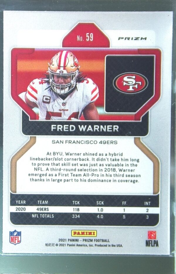 2021 Prizm Fred Warner Silver #59 49ers - Image 3