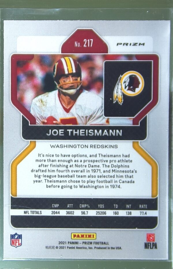 2021 Prizm Joe Theismann Orange Disco #217 Redskins - Image 3