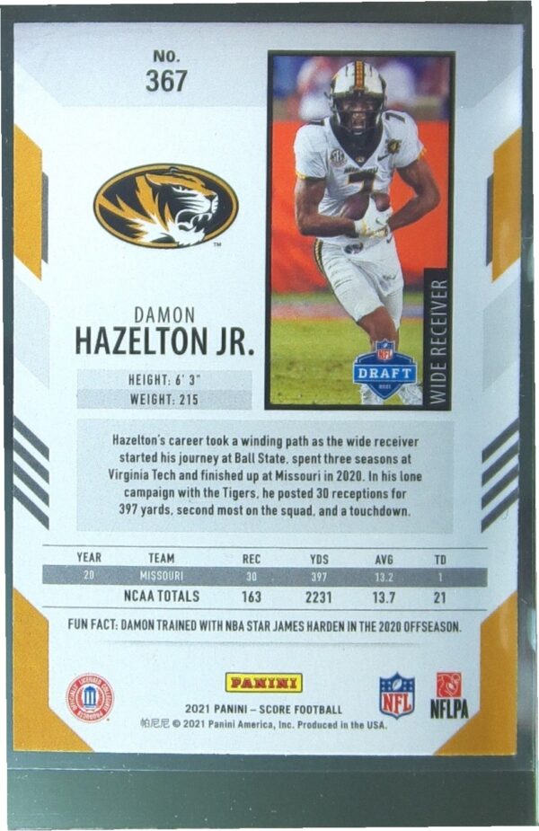 2021 Score Damon Hazelton Jr. RC #367 Tigers - Image 3