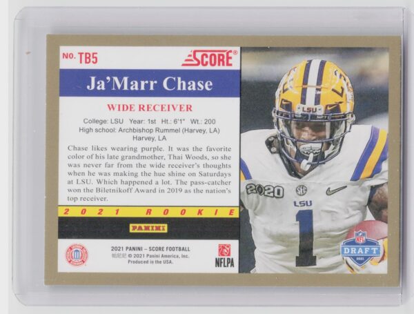 2021 Score Ja'Marr Chase #TB5 Tigers 1991 Throwback - Image 3