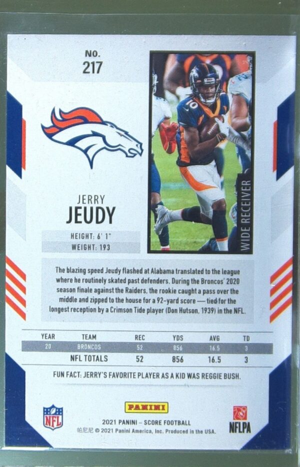 2021 Score Jerry Jeudy Dots Red /460 #217 Broncos - Image 3