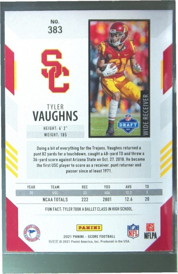 2021 Score Tyler Vaughns RC #383 Trojans - Image 3