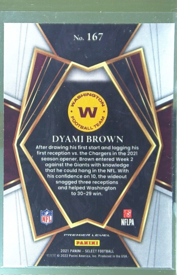 2021 Select Dyami Brown RC #167 Redskins - Image 3