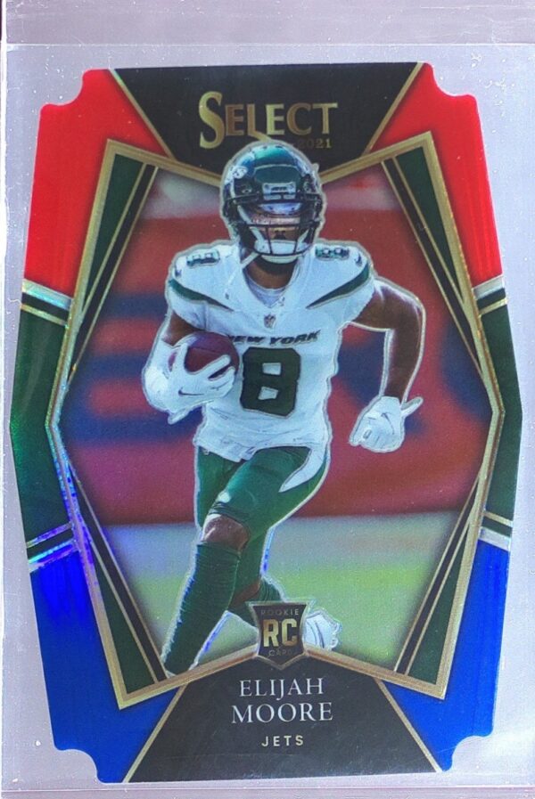 2021 Select Elijah Moore Red and Blue Prizm Die Cut RC #156 Jets