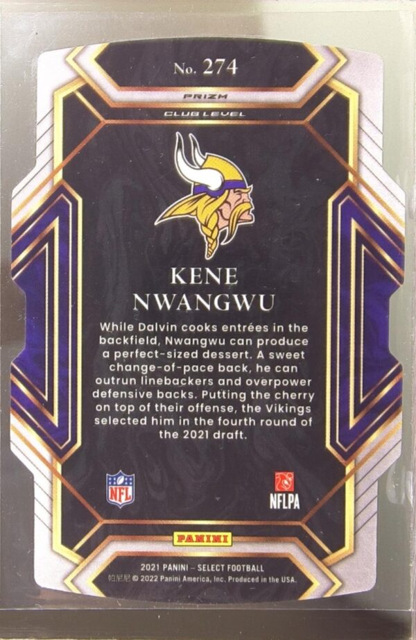 2021 Select Kene Nwangwu Black and Gold Prizm Die Cut RC #274 Vikings - Image 3