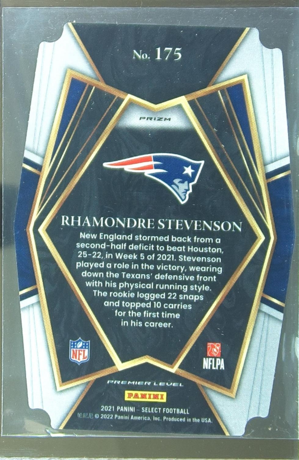 2021 Select Rhamondre Stevenson Silver Prizm Die Cut RC #175 Patriots - Image 3