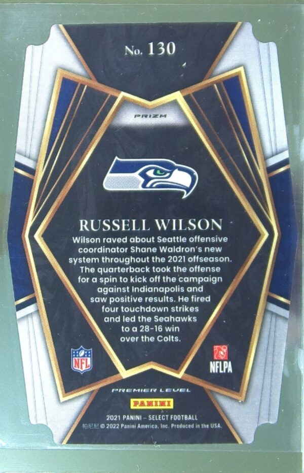 2021 Select Russell Wilson Green and Yellow Prizm Die Cut #130 Seahawks - Image 3
