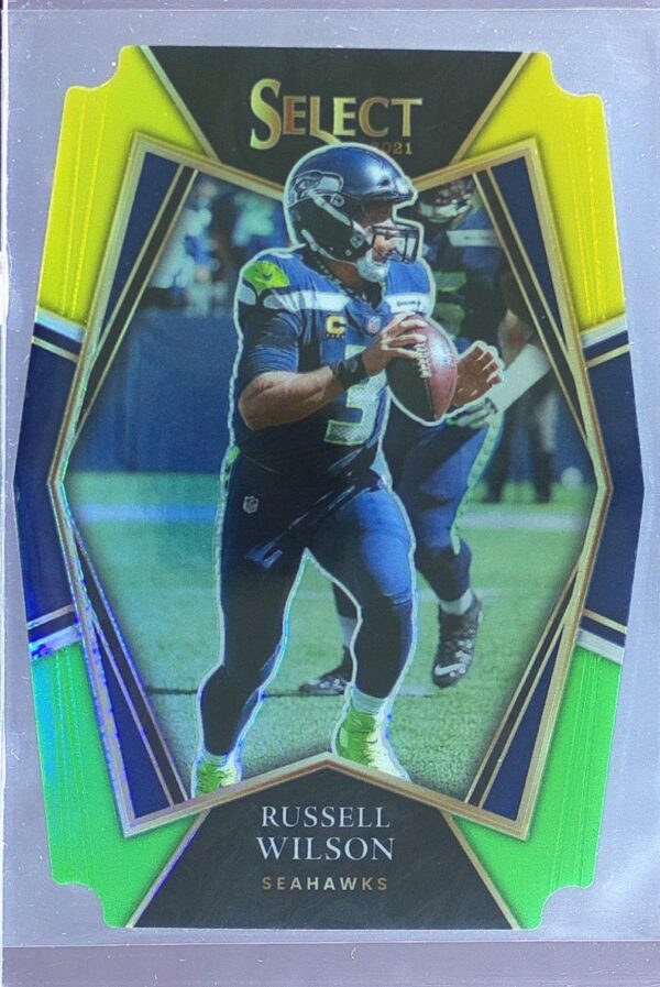 2021 Select Russell Wilson Green and Yellow Prizm Die Cut #130 Seahawks