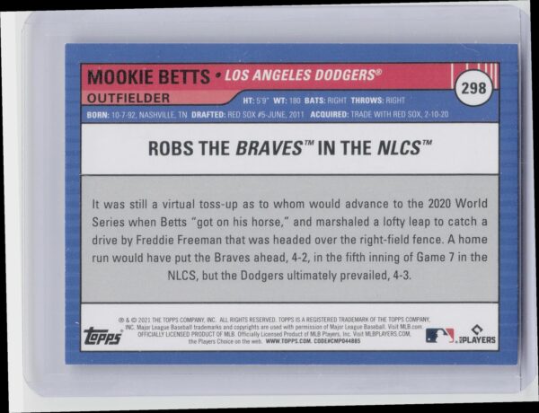 2021 Topps Big League Mookie Betts #298 Dodgers - Image 3