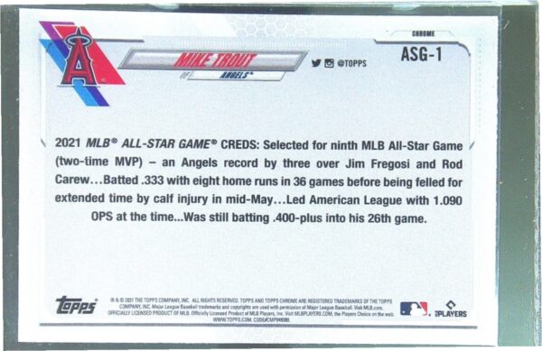 2021 Topps Chrome Update Mike Trout #ASG-1 Angels 2021 All Star Game - Image 3