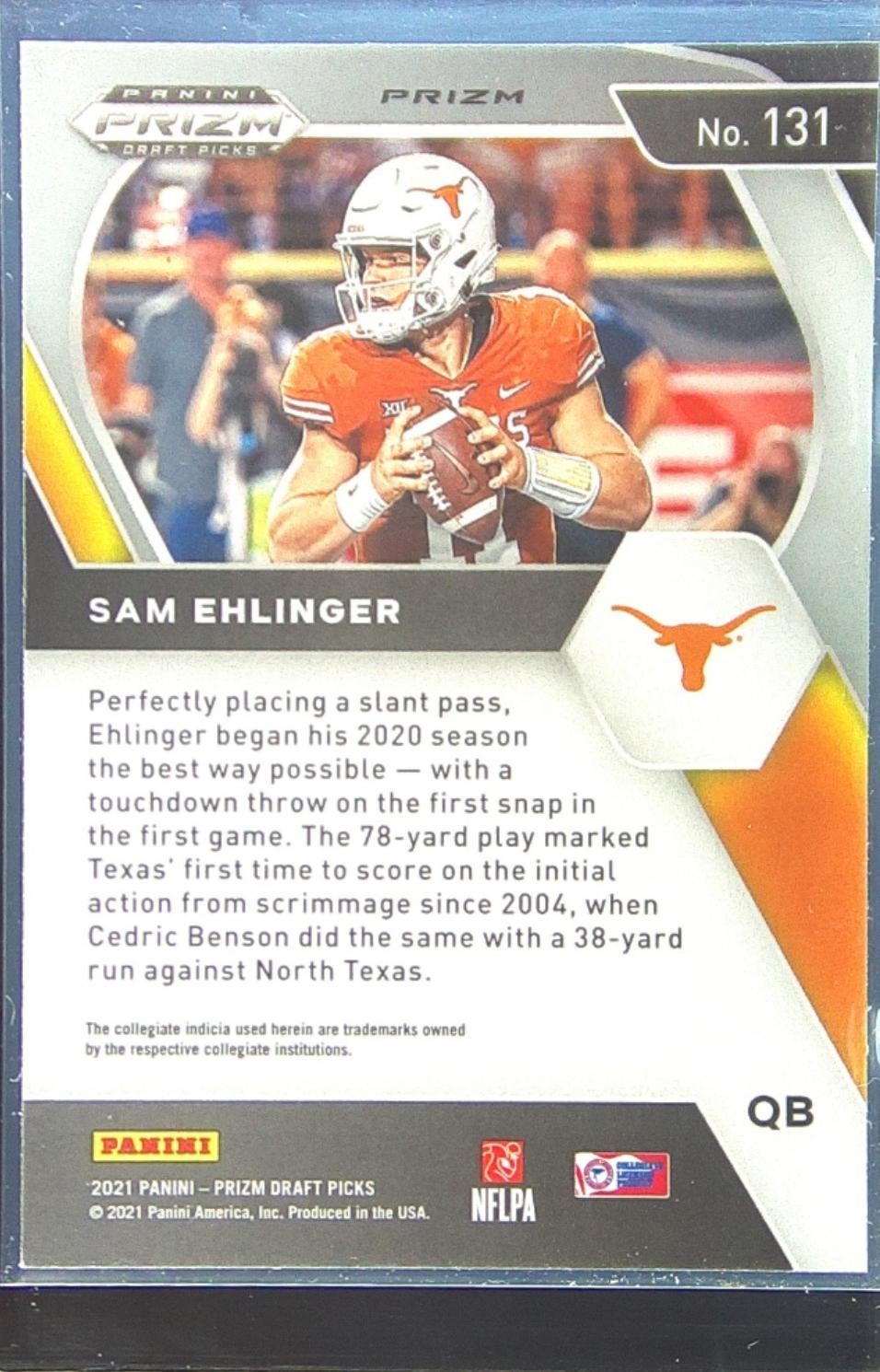 2021Prizm Draft Picks Sam Ehlinger Purple Wave RC #131 Longhorns - Image 3