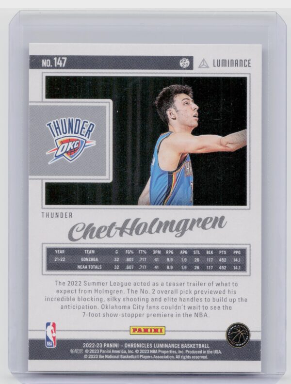 2022-23 Panini Chronicles Chet Holmgren #147 Thunder - Image 3