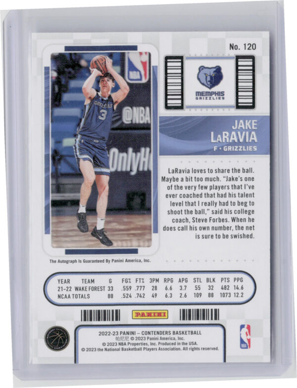 2022-23 Panini Contenders Jake LaRavia AU RC #120 Grizzlies - Image 3