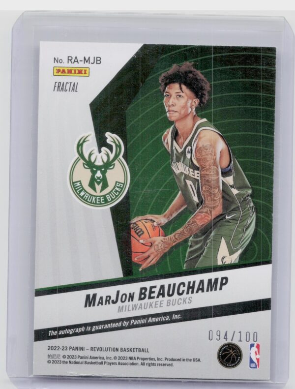 2022-23 Panini Revolution MarJon Beauchamp AU SN100 #RA-MJB Bucks Rookie Autogra - Image 3