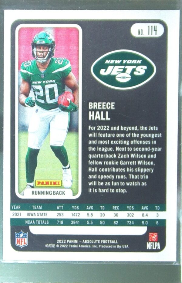 2022 Absolute Breece Hall Retail RC #114 Jets - Image 3