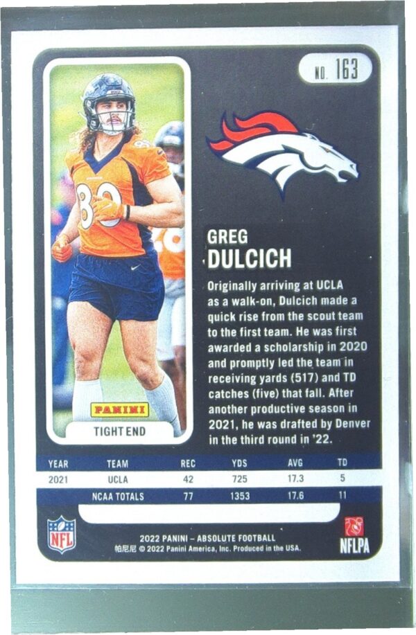 2022 Absolute Greg Dulcich Retail RC #163 Broncos - Image 3
