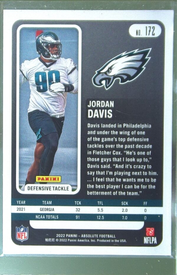2022 Absolute Jordan Davis Spectrum Blue /50 RC #172 Eagles - Image 3