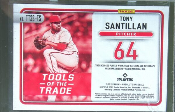2022 Absolute Tony Santillan Auto /99 JSY RC #TT3S-TS Reds Tools of the Trade - Image 3
