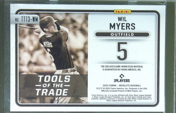 2022 Absolute Wil Myers /99 JSY #TTT3-WM Padres Tools of the Trade 3 Swatch - Image 3